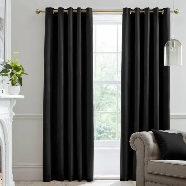 LAURENCE LLEWELYN BOWEN Laurence Llewelyn Bowen - Montrose Velvet Blackout Eyelet Lined Curtains, Black, 90 x 90" MTEBK90906CPL