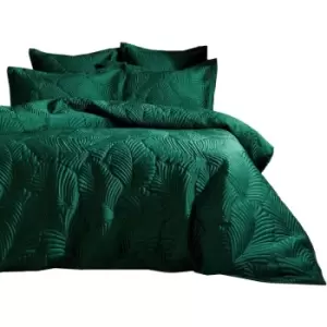 Paoletti Palmeria Velvet Quilted Duvet Cover Set (King) (Emerald Green) - Emerald Green