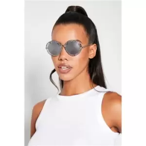 I Saw It First Grey Speckle Plastic Frame Round Sunglasses - Grey