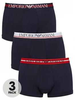 Emporio Armani 3 Pack Stretch Cotton Mixed Waistband Trunks Navy Size S Men