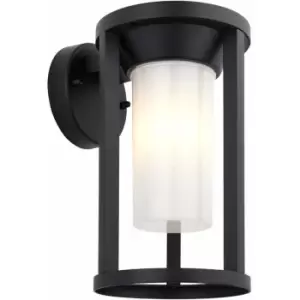 Non Automatic Outdoor Wall Light - Textured Black & White Polycarbonate Shade