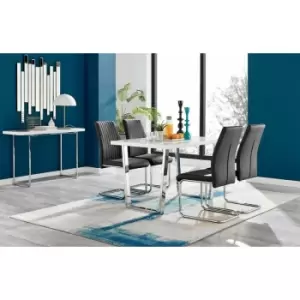 Kylo White High Gloss Dining Table & 4 Black Lorenzo Chairs - Black