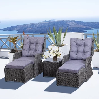 Outsunny Deluxe 2-Seater Rattan Armchair & Table Set Grey