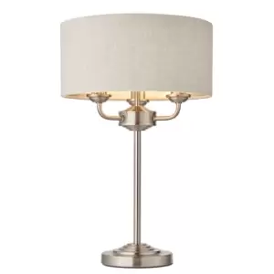 Highclere Table Lamp Brushed Chrome Plate, Natural Linen Shade