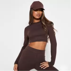 I Saw It First Rib Long Sleeve Crop Top - Brown