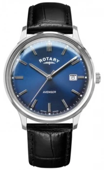 Rotary Mens Avenger Black Leather Strap Blue Dial Watch