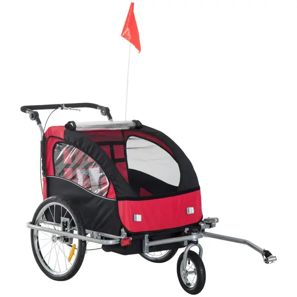 HOMCOM Child Bike Trailer Removable Canopy Kids Bicycle Transport Hitch Coupler Red