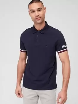 Tommy Hilfiger Monotype Striped Cuff Slim Fit Polo Shirt - Blue Size M, Men