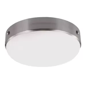 2 Bulb Flush Light Riveted Band White Opaque Shade Brushed Steel LED E27 75W