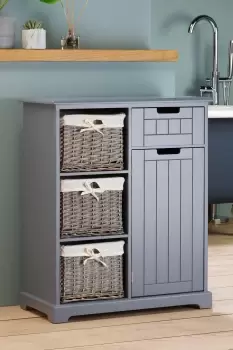 Burleigh Storage Unit with 3 Baskets - Grey - MDF/Wicker