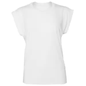 Bella + Canvas Womens/Ladies Flowy Rolled Cuff Muscle T-Shirt (L) (White)