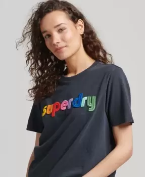 Superdry Womens Vintage Core Logo Rainbow T-Shirt Dark Blue / Dark Navy - Size: 8