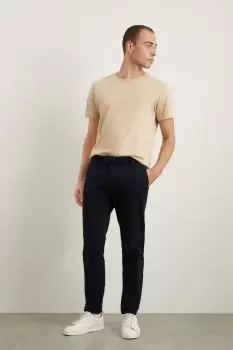 Mens Navy Smart Slim Fit Textured Trousers