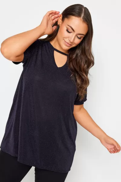 Yours Yours Cut Out Neck Tee Black & Purple