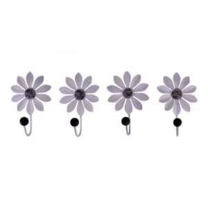 Set of 4 Decorative Metal Coat Hooks, Blue Flowers