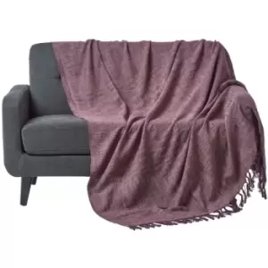 Nirvana Slub Cotton Mauve Throw, 225 x 255cm - Purple - Homescapes