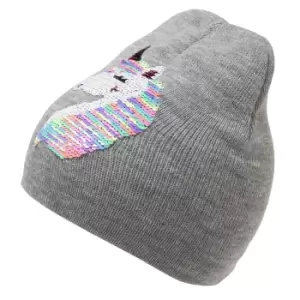 Childrens Girls Reversible Unicorn Sequins Beanie Hat (3-5 Years) (Grey)