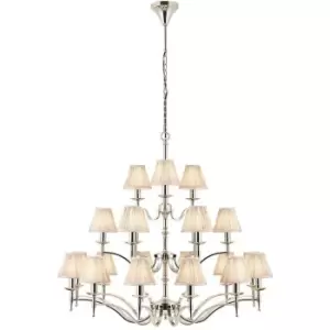 Avery Ceiling Pendant Chandelier Light 21 Lamp Bright Nickel & Beige Pleat Shade