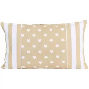 Homescapes - Cotton Beige Stripe Border, Stars Rectangular Cushion Cover,30 x 50cm - Natural