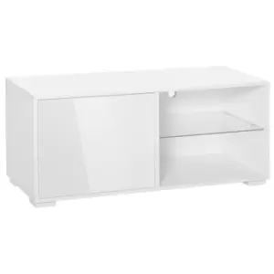 Homcom High Gloss Compact TV Stand 2 Shelves Storage Cabinet White