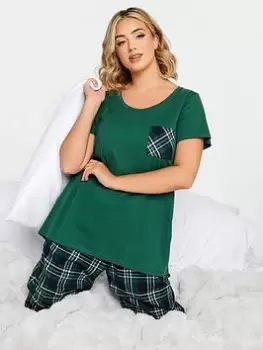 Yours Tartan Pocket Pj Top Green, Blue, Size 18, Women