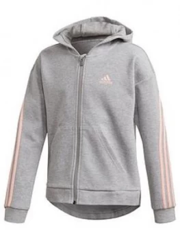 Adidas Girls 3-Stripes Full Zip Hoodie - Grey Heather