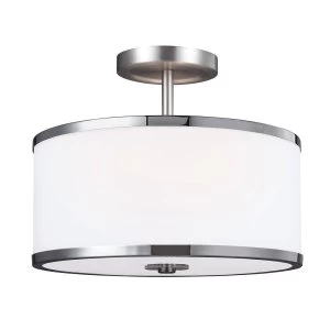 2 Light Semi Flush Ceiling Light Chrome, Satin Nickel, E27