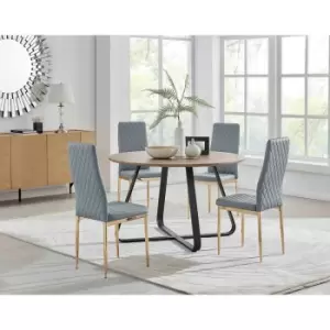 Furniture Box Santorini Brown Round Dining Table and 4 Grey Gold Leg Milan Chairs