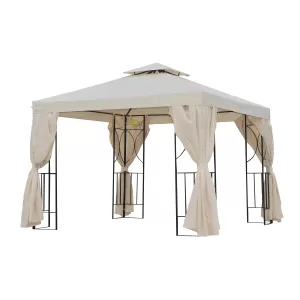 Outsunny 3x3 m Gazebo W/Side Panel-Beige