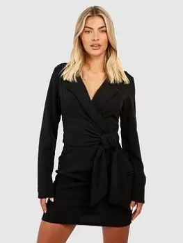 Boohoo Crepe Tie Waist Blazer Dress - Black Size 6, Women