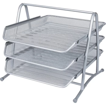 Wire Mesh 3-Tier Letter Tray Silver