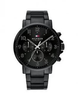 Tommy Hilfiger Black Chronograph Dial Black IP Stainless Steel Bracelet Mens Watch, One Colour, Men