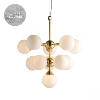 Globe Pendant Satin Brushed Gold Effect Plate & Gloss White Glass 11 Light Dimmable IP20 - G9