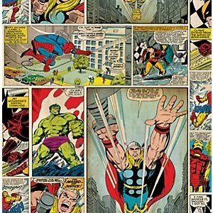 Marvel Superheroes Comic Strip Multicoloured Decorative Wallpaper - 10m