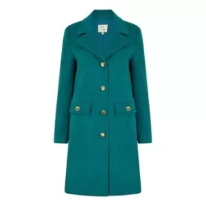 Yumi Teal Military Button Through Coat - Blue