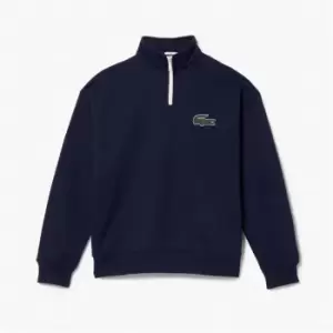 Lacoste Unisex Zip High Neck Organic Cotton Sweatshirt Size 7 - XXL Navy Blue