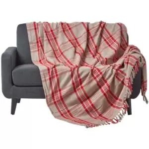 Grey & Red Tartan Check Sofa and Bed Throw, 150 x 200cm - Multi Colour - Homescapes