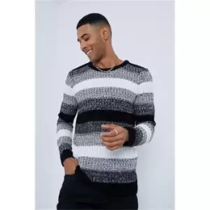 I Saw It First Grey & White Crew Neck Striped Ribbed Knitted Jumper - Grey