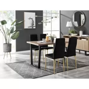 Furniturebox UK - Furniturebox Kylo Brown Wood Effect Dining Table & 4 Black Milan Velvet Dining Chairs With Gold Legs Diamond Stitch Modern