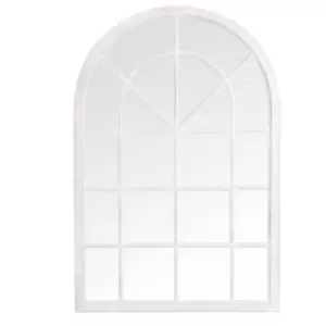 Wooden Frame Arched Accent Mirror In Distressed White 135 X 90Cm