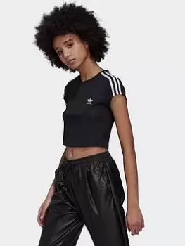 adidas Originals Adicolor Classics Crop 3-stripes T-Shirt, Black, Size 34, Women