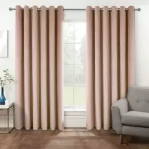 Thermal 100% Blackout Pink Velvet Curtains, 168 x 137cm (66 x 54) - Pink - Homescapes