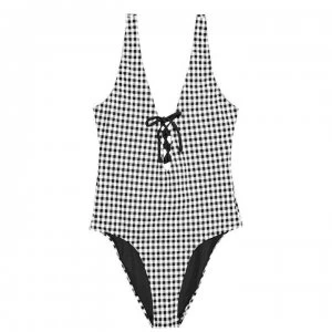 Jack Wills Durleston Tie Front Swimsuit - Black Check