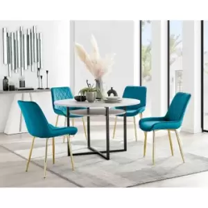 Furniture Box Adley Grey Concrete Effect Storage Dining Table and 4 Blue Pesaro Gold Leg Chairs