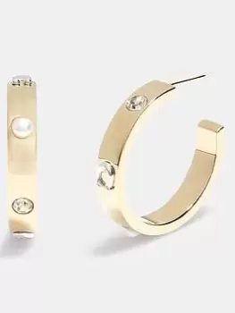 Coach Pegged C And Stone Small Hoop Earrings - Gold/ Black Diamond