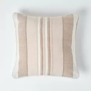 Cotton Striped Beige Cushion Cover Morocco , 45 x 45cm - Natural - Homescapes