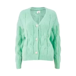 Yumi Green Chunky Knit Cable Cardigan - Green