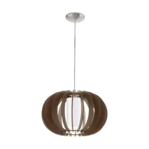 Pendant Ceiling Light Colour Satin Nickel Shade Brown White Wood Glass E27 1x60W