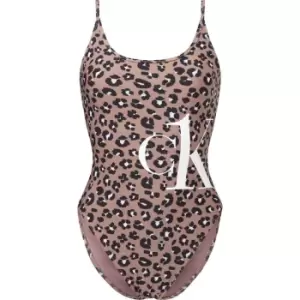 Calvin Klein Leopard Scoop Neck Swimsuit - Brown