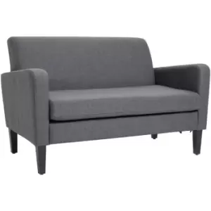 Homcom - Linen Modern-Curved 2-Seat Sofa Loveseat w/ Thick Cushion Wood Legs Grey - Charcoal Grey